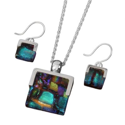 Art glass jewelry set, 'Magic Mosaic' - Art glass jewelry set