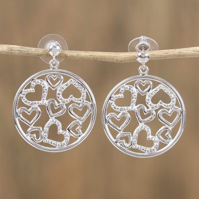 Sterling silver dangle earrings, 'Heart Celebration' - Sterling silver dangle earrings