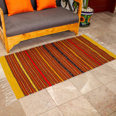 Zapotec wool rug, 'Harmony' (2.5x5) - Hand Crafted Zapotec Orange Wool Area Rug (2.5x5)