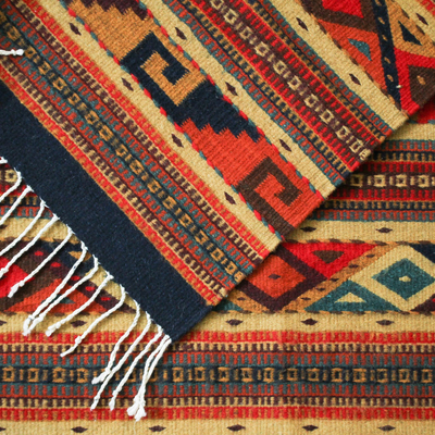 Zapotec wool rug, 'Life in Oaxaca' (2.5x10) - Zapotec wool rug (2.5x10)