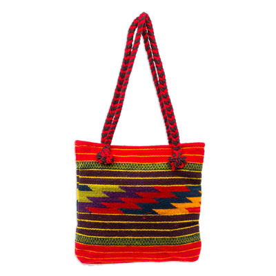 Wool tote handbag, 'Zapotec Lightning' - Fair Trade Geometric Patterned Wool Tote Bag