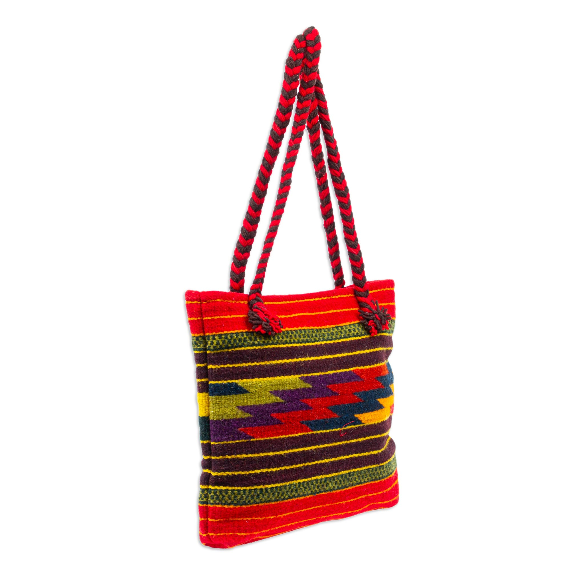 Fair Trade Geometric Patterned Wool Tote Bag - Zapotec Lightning | NOVICA