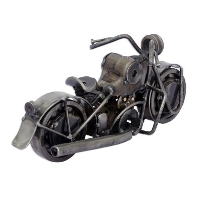 Auto part sculpture, 'Rustic Sport Motorbike' - Handmade Chopper Recycled Metal Motor Cycle Sculpture