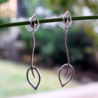Sterling silver dangle earrings, 'New Life' - Leaf and Tree Sterling Silver Dangle Earrings