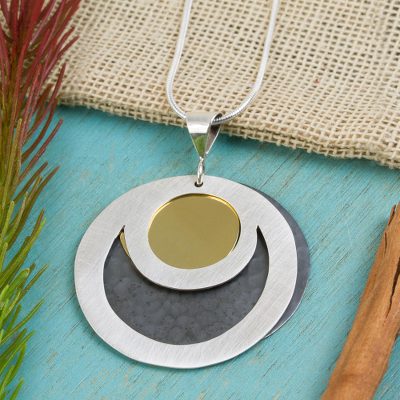 Sterling silver pendant necklace, 'Maya Eclipse' - Sterling silver pendant necklace