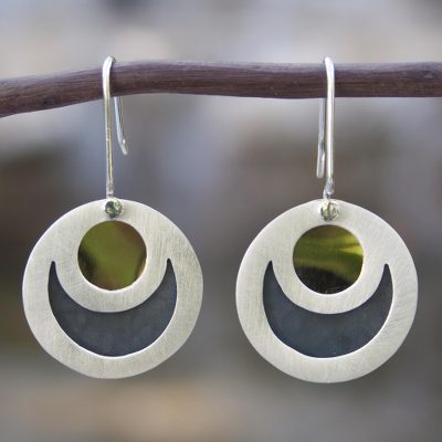 Sterling silver dangle earrings, 'Maya Eclipse' - Taxco Silver Brass Accent Dangle Earrings from Mexico