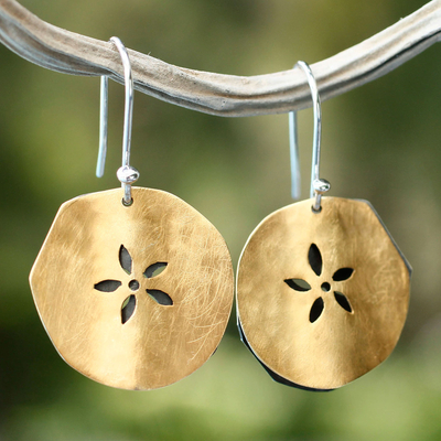 Gold plated dangle earrings, 'Fossil Flower' - Gold plated dangle earrings
