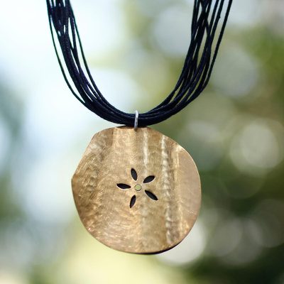 Gold plated flower necklace, 'Fossil Flower' - Handmade Gold Plated Pendant Necklace