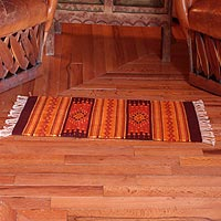 Zapotec wool rug, 'Mexican Sunset' (2x3.5) - Zapotec Wool Orange and Yellow Area Rug (2x3.5)