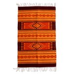 Zapotec wool rug, 'Mexican Sunset' (2x3.5) - Zapotec Wool Orange and Yellow Area Rug (2x3.5)