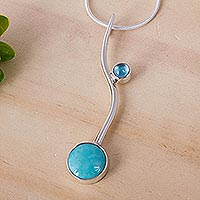 Turquoise and blue topaz pendant necklace, 'Taxco Eclipse'