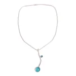 Turquoise and blue topaz pendant necklace, 'Taxco Eclipse' - Collectible Taxco Silver Natural Turquoise Necklace