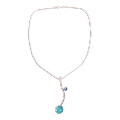 Turquoise and blue topaz pendant necklace, 'Taxco Eclipse' - Collectible Taxco Silver Natural Turquoise Necklace