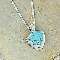 Modern Sterling Silver and Natural Turquoise Necklace,'Pyramid of Friendship'