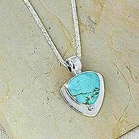 Turquoise pendant necklace, 'Pyramid of Friendship'