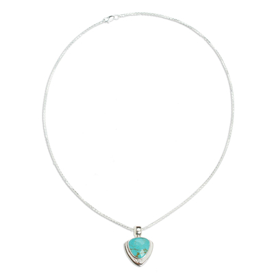 Turquoise pendant necklace, 'Pyramid of Friendship' - Modern Sterling Silver and Natural Turquoise Necklace