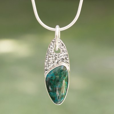 Chrysocolla pendant necklace, 'Peaceful Wisdoms' - Chrysocolla pendant necklace