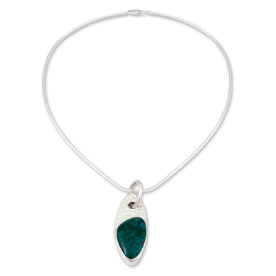Chrysocolla pendant necklace, 'Peaceful Wisdoms' - Chrysocolla pendant necklace