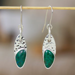 Chrysocolla dangle earrings, 'Peaceful Wisdoms' - Mexico Silver 950 Chrysocolla Dangle Earrings