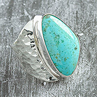 Turquoise cocktail ring, 'Taxco Moon' - Unique Taxco Silver Cocktail Natural Turquoise Ring