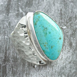 Turquoise cocktail ring, 'Taxco Moon' - Unique Taxco Silver Cocktail Natural Turquoise Ring