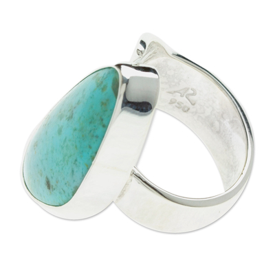 Turquoise cocktail ring, 'Taxco Moon' - Unique Taxco Silver Cocktail Natural Turquoise Ring