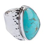 Turquoise cocktail ring, 'Taxco Moon' - Unique Taxco Silver Cocktail Natural Turquoise Ring