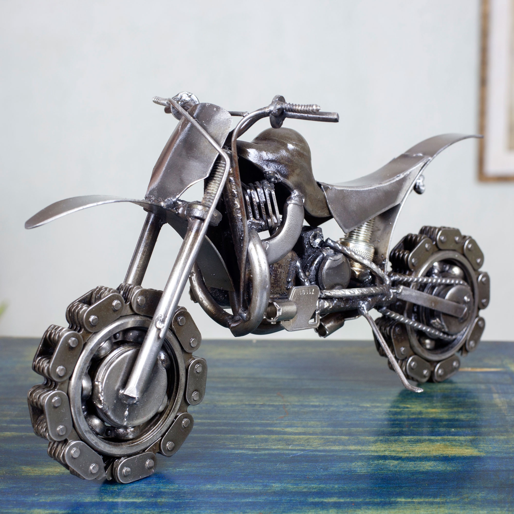 Recycled Art Dirt Bike Scrap Metal Sculpture Motorbike Motorcycle Model Kit Toy 