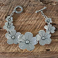 Collectible Floral Fine Silver Link Bracelet - Floral Fiesta | NOVICA