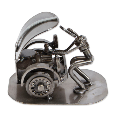 Auto parts sculpture, 'Rustic Car Mechanic' - Recycled Auto Parts Sculpture Metal Art Mexico