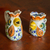 Majolica ceramic sugar bowl and creamer, 'Roosters' - Hand Made Ceramic Multicolour Bird Coffee & Tea Service Set