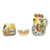 Majolica ceramic sugar bowl and creamer, 'Roosters' - Hand Made Ceramic Multicolour Bird Coffee & Tea Service Set