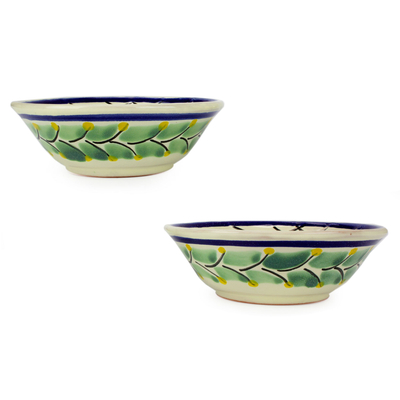 Cuencos de cerámica de mayólica, (par) - Dos cuencos de vajilla de cerámica artesanal.