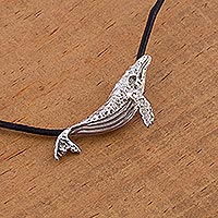 Sterling silver pendant necklace, 'Great Gray Whale' - Collectible Sterling Silver Pendant Sea Life Necklace