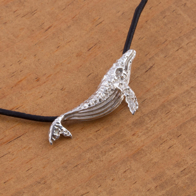 Sterling silver pendant necklace, 'Great Gray Whale' - Collectible Sterling Silver Pendant Sea Life Necklace