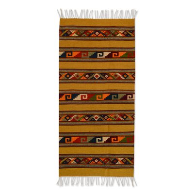 Zapotec wool rug, 'Cycles of Life' (2.5x5) - Mexican Geometric on Brown Zapotec Wool Area Rug (2.5x5)