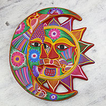 Handgefertigte Keramik-Wandkunst mit Sonne und Mond, „Blühende Sonnenfinsternis“