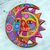 Ceramic wall adornment, 'Blossoming Eclipse' - Handmade Sun and Moon Ceramic Wall Art