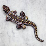 Escultura de pared de lagarto de cerámica pintada a mano México, 'lagarto guapo'