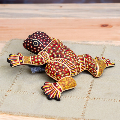 Ceramic wall adornment, 'Batik Frog' - Mexican Ceramic Frog Wall Art