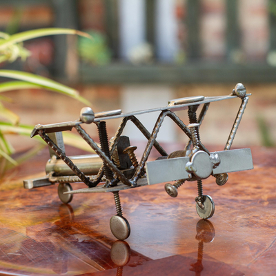 Upcycled Metal Sculpture, 'Rustic Biplane' - Hand Crafted Recycled Metal Rustic Mexico Sculpture