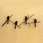 Iron key holder, 'Birds on Winter Wood' - Unique Steel Bird Coat and Key Holder