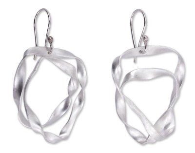 Sterling silver dangle earrings, 'Ribbon Wrap' - Hand Made Modern Sterling Silver Dangle Earrings