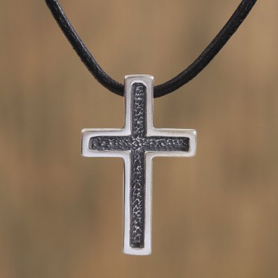 Men's sterling silver cross necklace, 'Latin Cross' - Men's Cross Sterling Silver Pendant Necklace