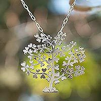Sterling silver pendant necklace, 'Tree of Love' - Sterling Silver Tree Pendant Necklace