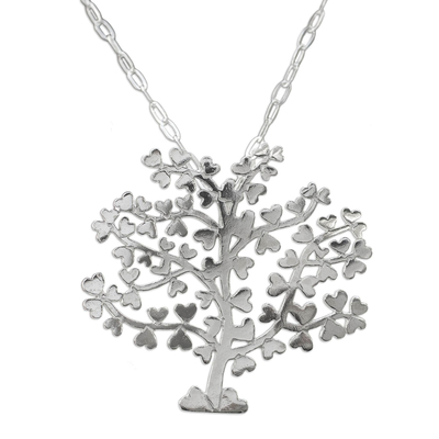 Sterling silver pendant necklace, 'Tree of Love' - Sterling Silver Tree Pendant Necklace