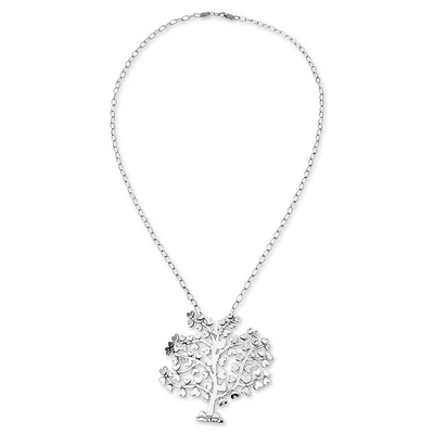 Sterling silver pendant necklace, 'Tree of Love' - Sterling Silver Tree Pendant Necklace