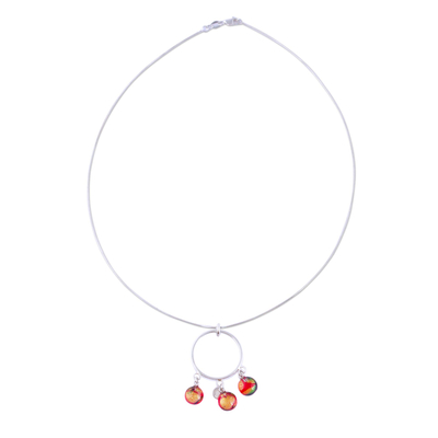 Collar colgante de vidrio de arte dicroico - Collar Colgante de Plata con Cristal Dicroico Carmesí