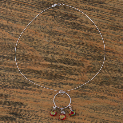 Dichroic art glass pendant necklace, 'Summer Sun' - Silver Pendant Necklace with Crimson Dichroic Glass