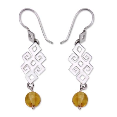 Copal dangle earrings, 'Chiapas Maya' - Handmade Sterling Silver and Copal Amber Earrings